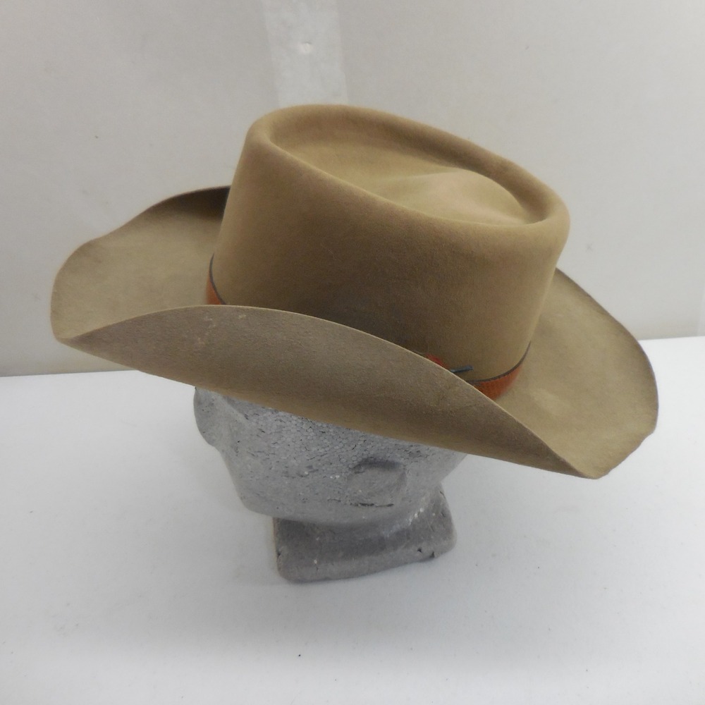 Stetson 4X Beaver Tan Felt Cowboy Hat Size 6 3/4 Vintage Western Telescope Crown
